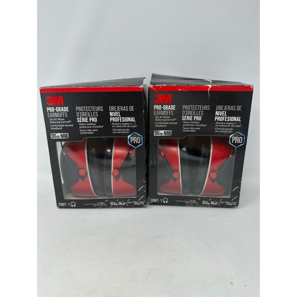 Lot of 2 3M Pro-Grade Earmuffs 30dB NRR Noise Reducing Red Black 90565 NEW